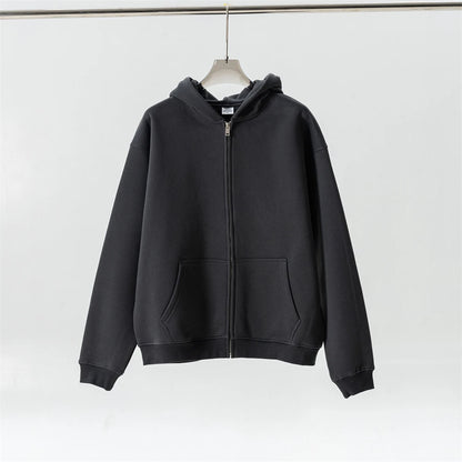 ZODF Fashion Winter Men Warm Zipper Fleece Hoodies Unisex Loose Basic 345gsm Knitted Hooded Hoodie Coats HY0904