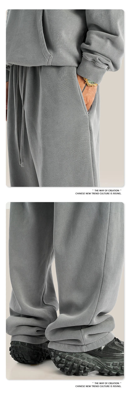 ZODF Retro 2025 Winter Washed Fleece Straight Pants For Men Unisex Loose 360gsm Knitted Warm Soft Trousers Brand Clothes HY0869