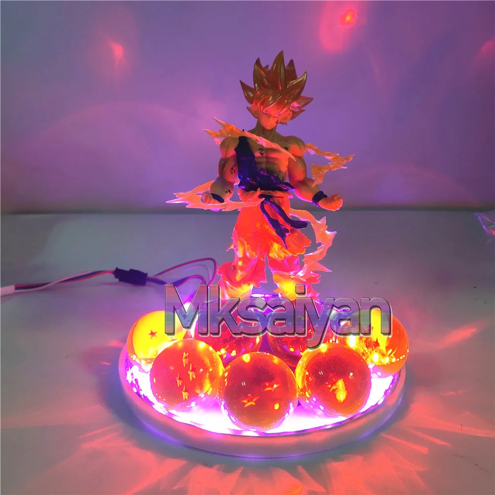 Anime Figures Lampara Dragon Ball Z Son Goku Action Figures Super Saiyan Toys Crystal Balls Remote Control PVC DBZ Kids Gift