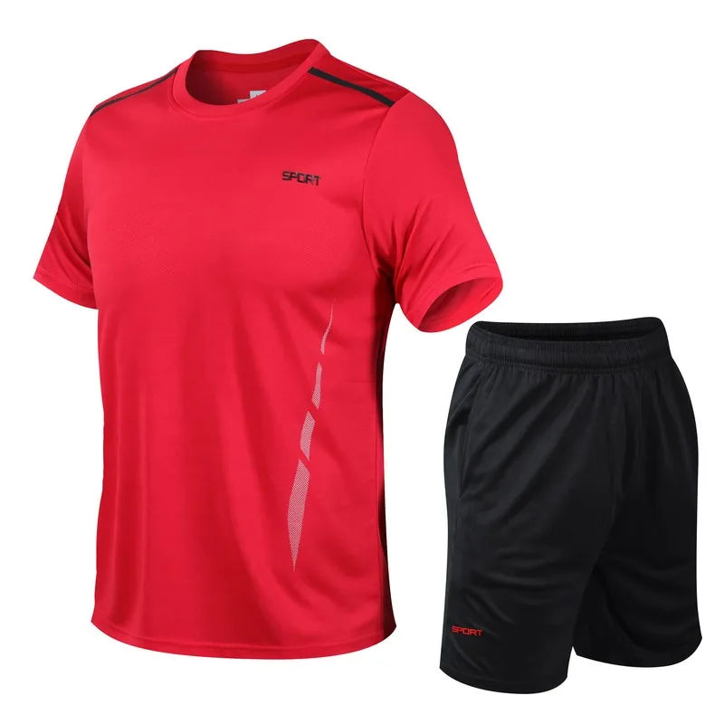 Chrlck Men’s Quick Drying Breathable Running and Outdoor Sports Set – T-Shirt Shorts with Soft Elasticity for Hiking