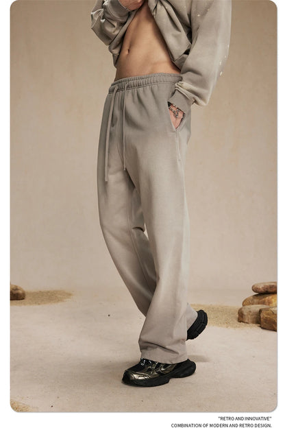 ZODF Retro Autumn Men's Washed Pants Retro Unisex Heavy Weight 450gsm Sports Knitted Straight Trouser Brand Clothes HY0916