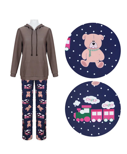 None Mira Light Purple Bear Pajamas Unisex Polyester Set