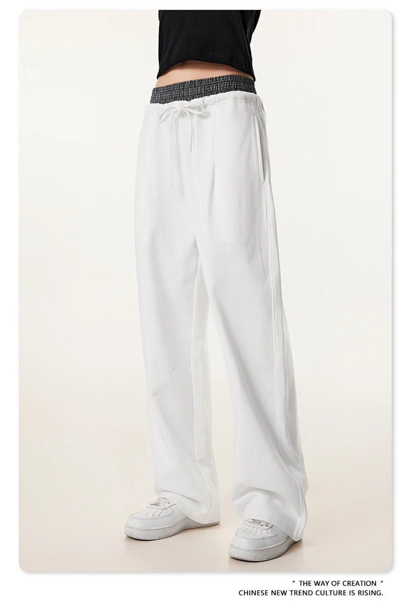 ZODF New 2025 Spring Men 280gsm Straight Pants Unisex Casual High Street Double Waist Sport Trousers Brand Streetwear HY1004