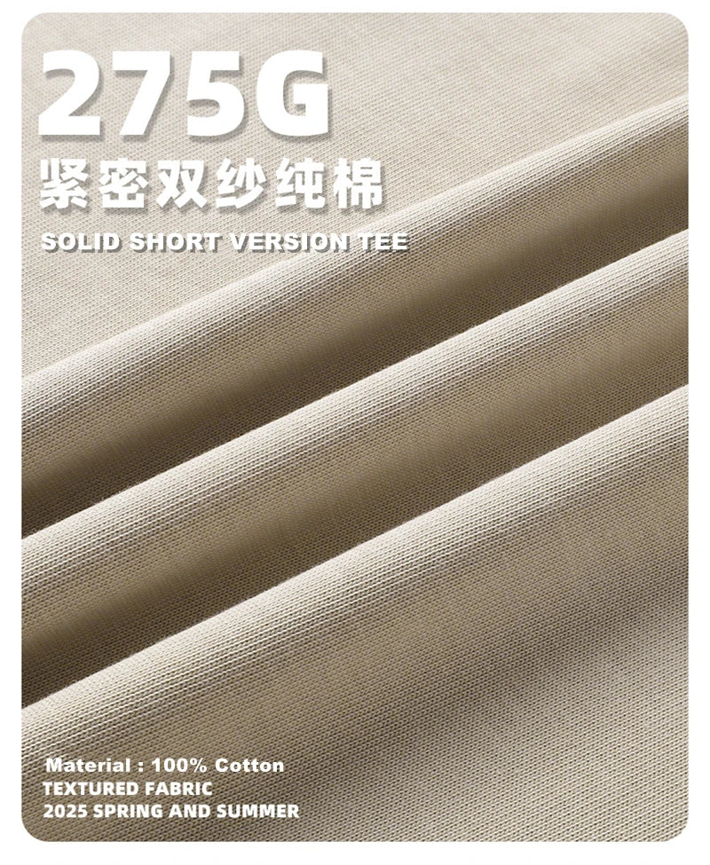 ZODF New Men Summer Boxy 275gsm Cotton T-Shirts Retro Unisex Oversized Short Version Basic T Shirt Brand Tees HY1070