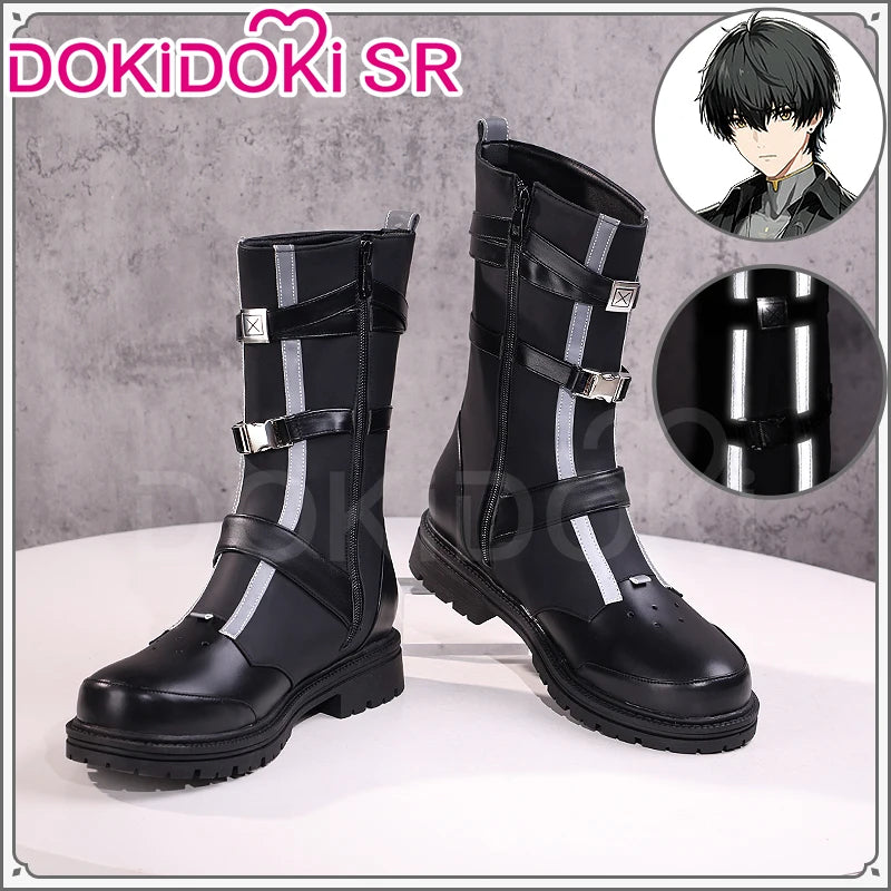 IN STOCK Rover Qiuyuan Cosplay Shoes Game Wuthering Waves DokiDoki-SR Black Leather Shoes Rover Cosplay Men Christmas Long Boots