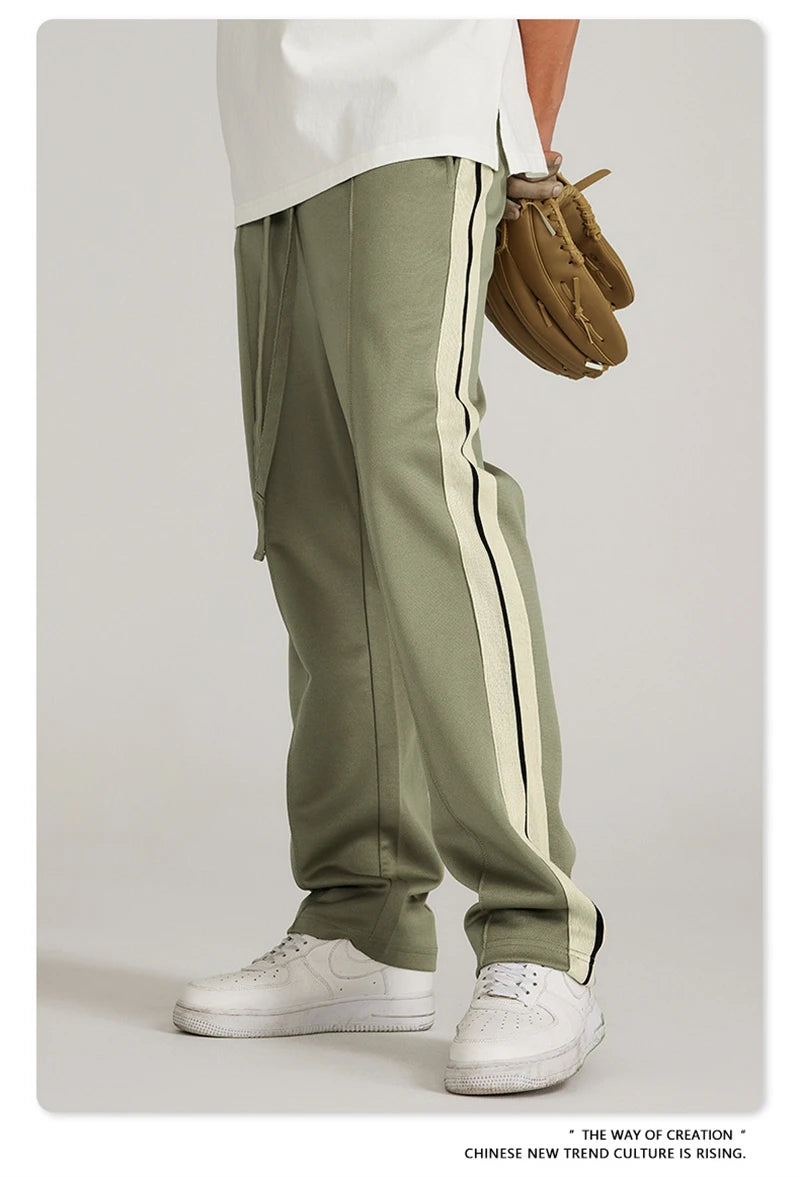 ZODF Spring Summer 275GSM Basic Side Webbing Trousers For Men Unisex American Retro Casual Sports Straight Pants HY0540