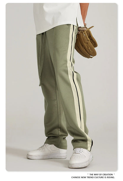 ZODF Spring Summer 275GSM Basic Side Webbing Trousers For Men Unisex American Retro Casual Sports Straight Pants HY0540