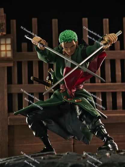 1/12 Anime One Piece Roronoa Zoro Man Soldier Mini Hemline Long Black Green Windbreaker Coat Toys Accessory For 6" Shf Figure