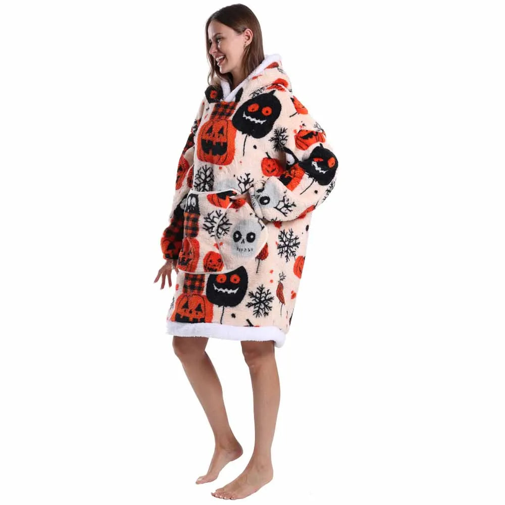 Leopard Winter Women Thicken Warm Hoodie Blanket Pink Blue Oversize Large Pocket Couple Loose Sweatshirts Mens Graphic Hoodies