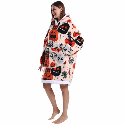 Oversized Hoodie Blanket for Adults Leopard Red Blue Black Fluffy TV Blanket Warm Thick Man Woman Winter Halloween Christmas Pjs