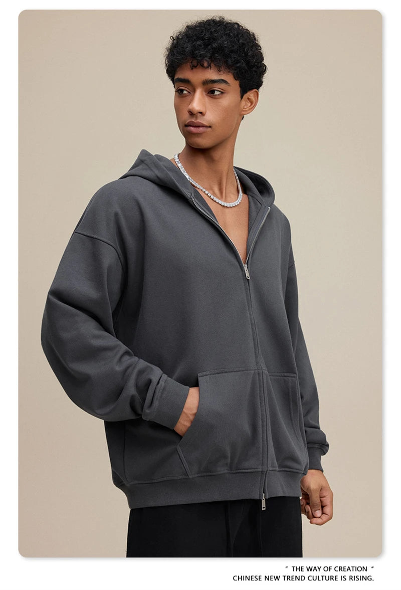 ZODF Trendy 2025 Heavy Weight 445gsm Zipper Hoodies For Man Unisex Casual Zip-up Hooded SweatShirts Coats HY1102