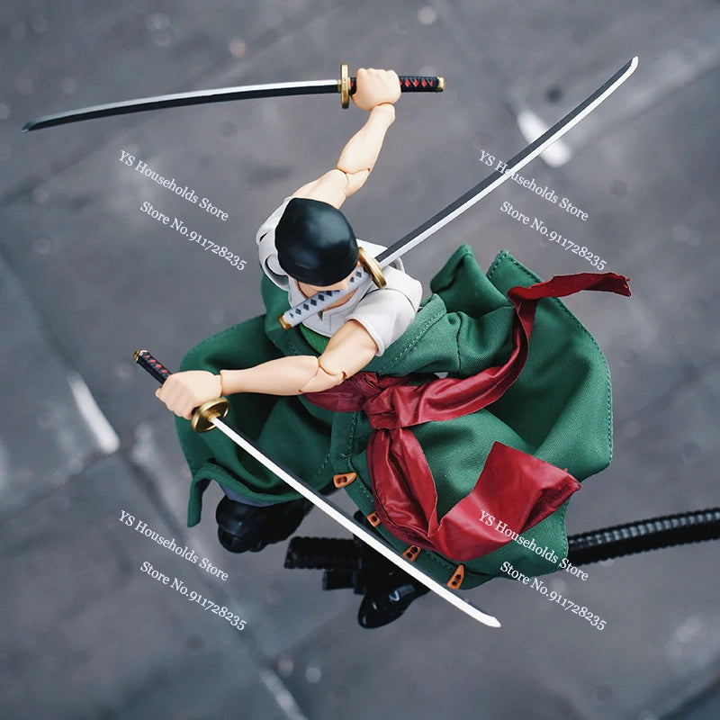 1/12 Anime One Piece Roronoa Zoro Man Soldier Mini Hemline Long Black Green Windbreaker Coat Toys Accessory For 6" Shf Figure
