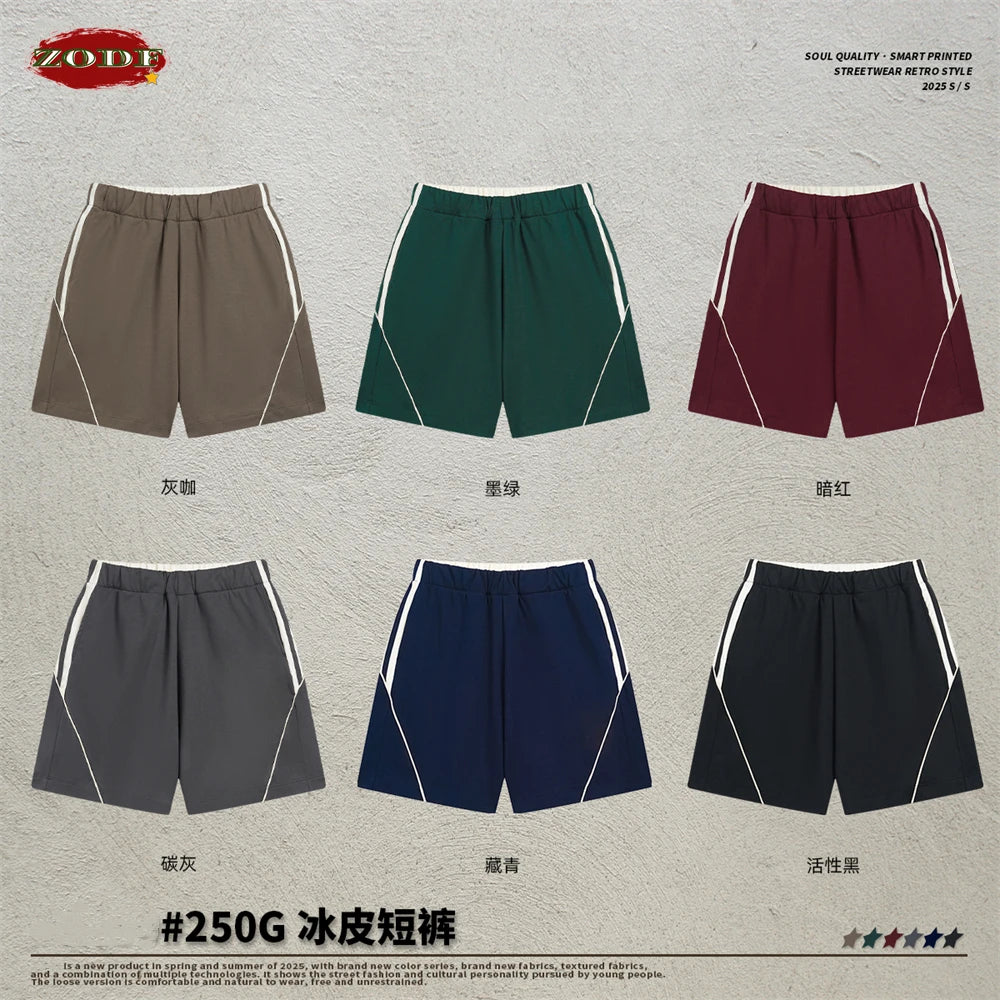 ZODF Fashion Men Summer 250gsm Patchwork Shorts Unisex High Street Loose Fit Quick Dry Sport Shorts Brand Streetwears HY1049
