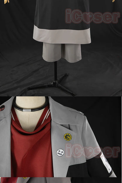 iCoser Anime Gachiakuta Enjin Cosplay Costume Wig Uniform Earrings Choker Akuta Cleaners Halloween Party for Women Men Carnival