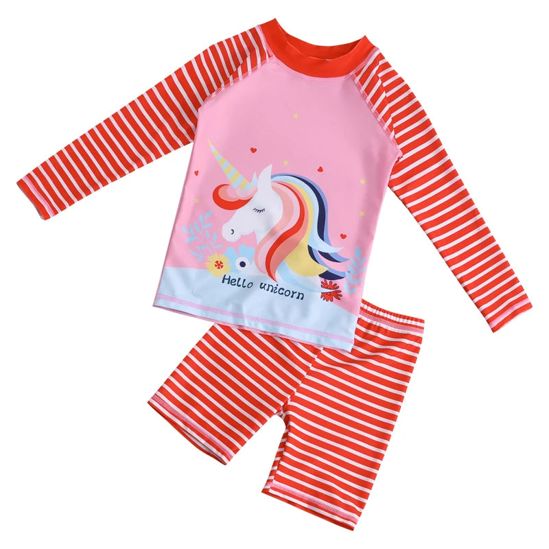 Boys Swimsuit 2 to 12 Years Split Long Sleeve Swimwear Sunscreen Water Suit Quick Drying Top+Shorts Hot Spring Summer Bath Suits