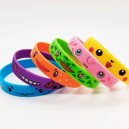 12pcs Pokemon Bracelet Anime Pikachu Charmander Cartoon Silicone Wristband Bracelets Accessoires Birthday Toys