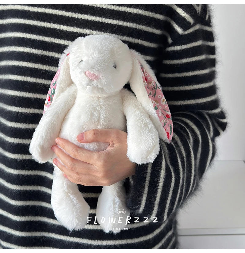 30cm Cartoon Floral Rabbit Plush Toy Pink White Bonnie Rabbit Stuffed Animal Doll Children's Room Decor Birthday Gift For Girl