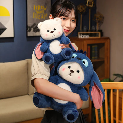Big Size Cute Bear Turn Into Stitch Cuddly Cushion Lovely Stuffed Anime Throw Pillow Sofa Bed Home Decor Plushies Xmas Gifts
