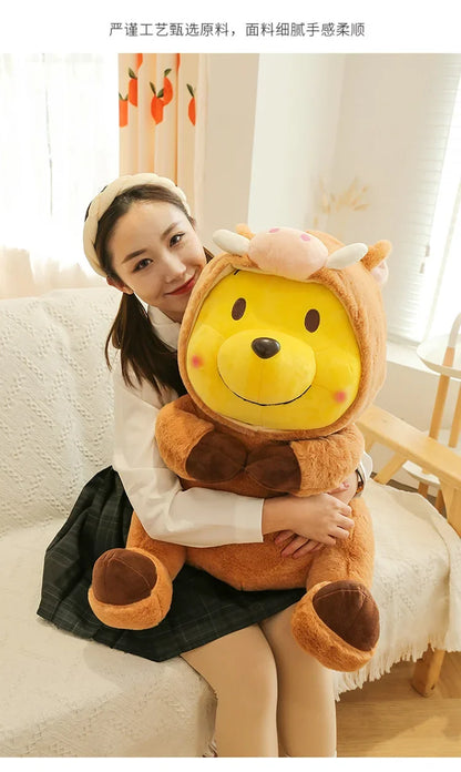 Disney 35-65cm Large-sized Winnie The Pooh Plush Toy with A Removable Hat A Cuddly Doll for Sleeping and Hugging Festival Gifts