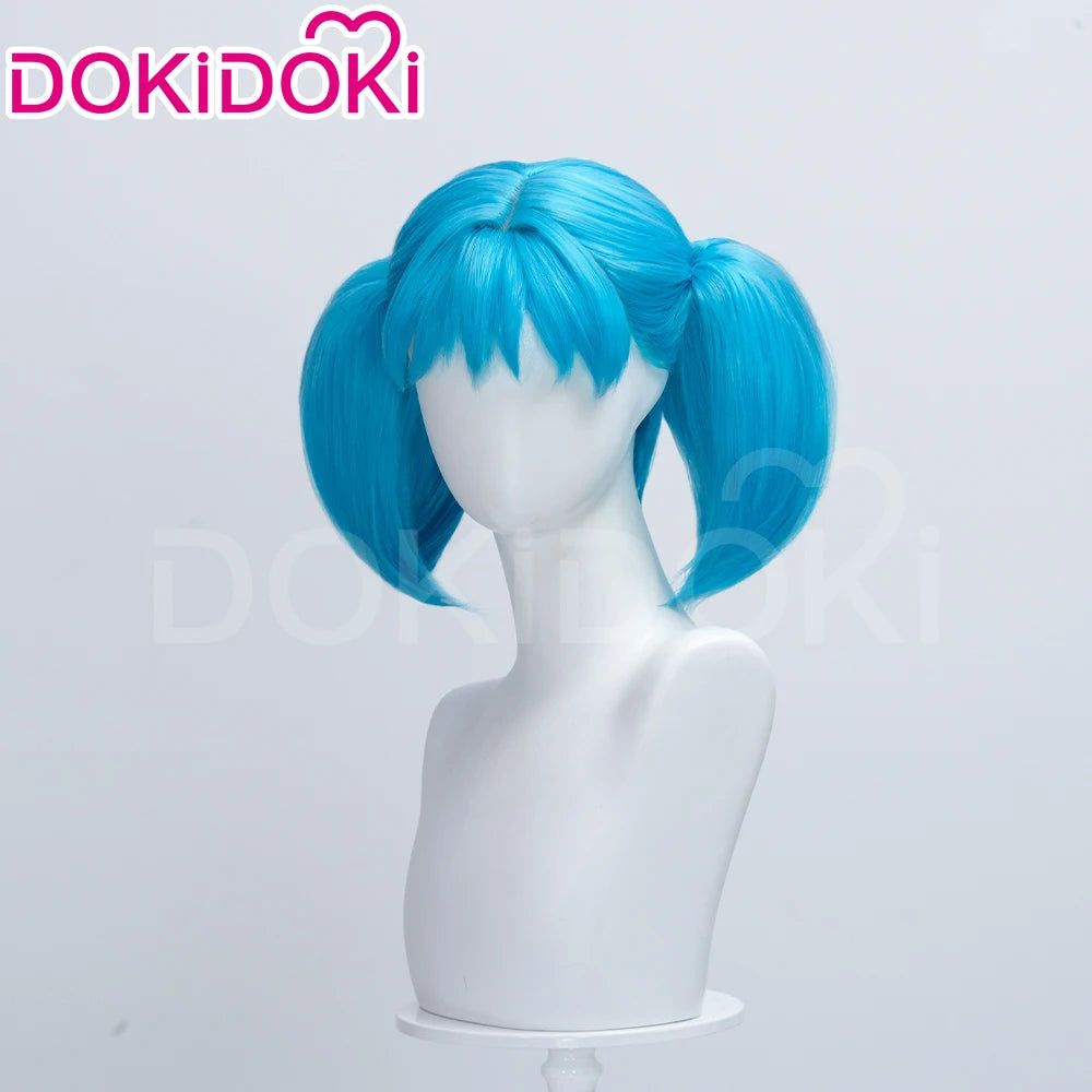 IN STOCK Sallyy Wig Game Cosplay DokiDoki Women Blue 33cm 45cm Short Dual Ponytail Hair Sally Cosplay Halloween Free Wig Cap
