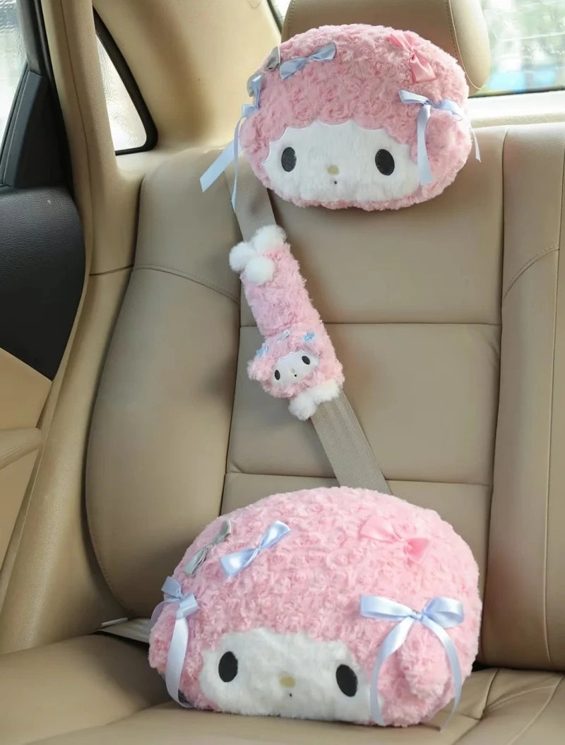 Sanrio My Melody Headrest Back Cushion Car Seat Belt Cover Stuffed Anime Japanese Style Pillow Comfortable Neck Pillow Girl Gift