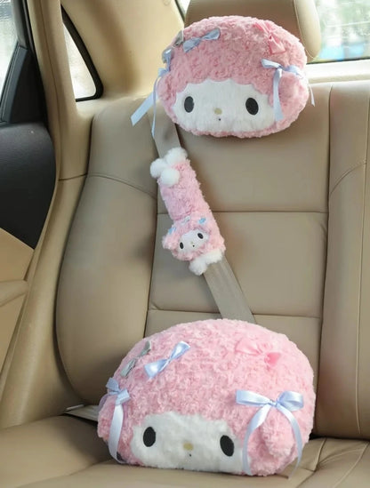 Sanrio My Melody Headrest Back Cushion Car Seat Belt Cover Stuffed Anime Japanese Style Pillow Comfortable Neck Pillow Girl Gift
