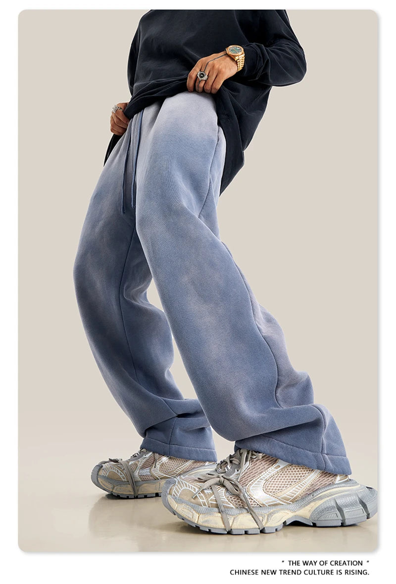 ZODF Retro Winter Monkey Washed Fleece Pants For Men Unisex Washed High Street 332gsm Warm Oversized Straight Trousers HY0892