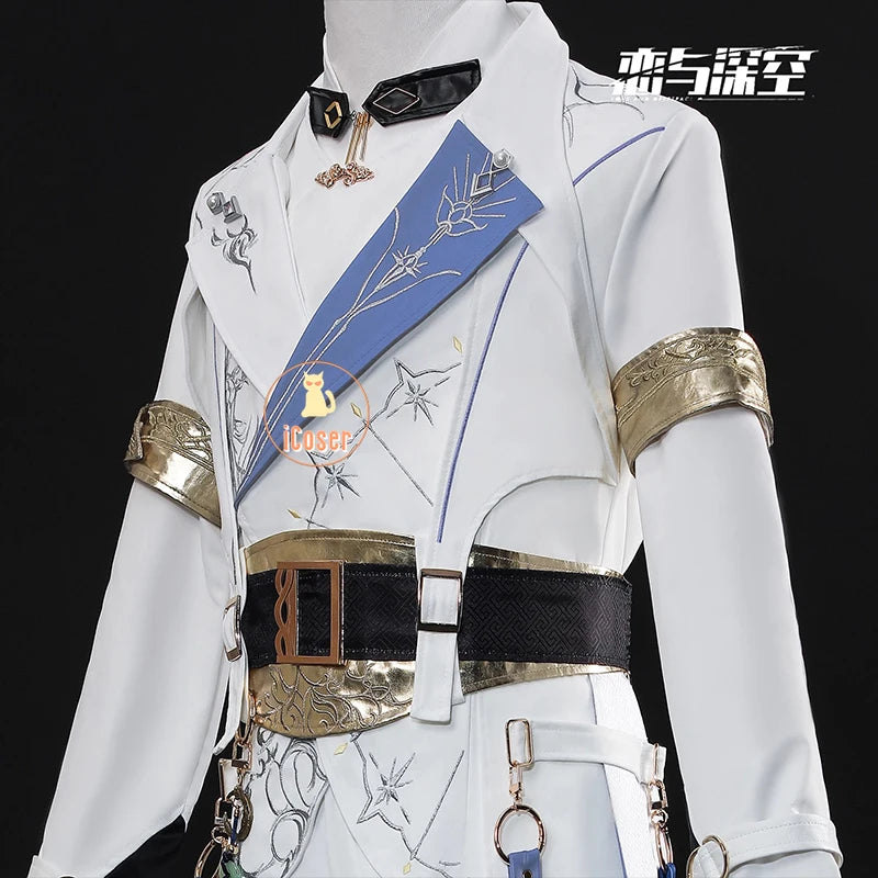 Love and Deepspace Xavier Lumiere Cosplay Costume Wig Shimmering Moonlight Uniform Earrings Halloween Party Women Men Carnival