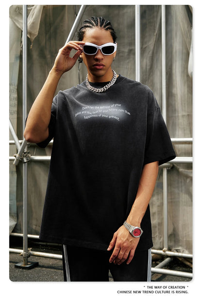 ZODF Summer High Street Printing T-Shirts For Men Unisex Retro Washed 250gsm Ripped Cotton T Shirt Brand Tops HY0858