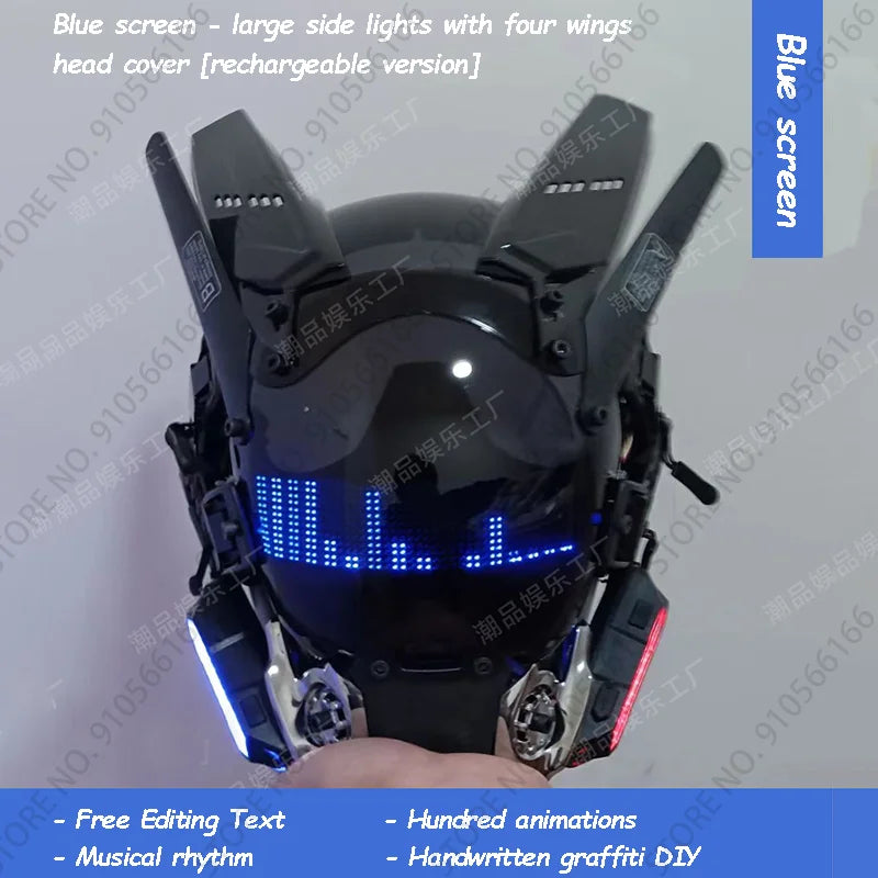 Cyberpunk App Mask Light Up Rolling Subtitles Screen Mask Cos Mech Technology Sense Mobile Phone Control Helmet Role Play