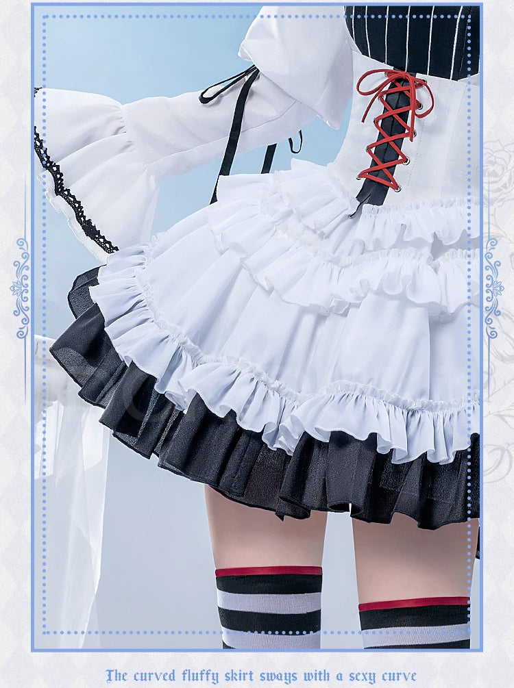 IN STOCK Asukaa Reii Cosplay Costume Anime DokiDoki-R Wome Black White Gothic Dress Asukaa Cosplay Halloween Costume