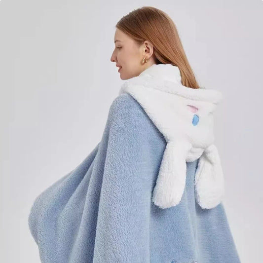 Cartoon Cute Cinnamoroll Kuromi My Melody Blanket Hooded Poncho Blanket Office Nap Blanket  Conditioning Blanket Surprise Gift