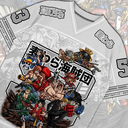 53 Jersey One Piece Strawhat Pirate Anime Y2k Korean Baseball Hockey T-shirt Fashion Streetwear Anime Daily Unisex Tops Tees