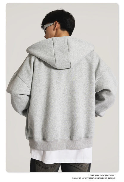 ZODF New Winter Men Zipper Fleece Hoodies Unisex Loose Heavy Weight Thick Warm Basic 420gsm Hooded Coats Hoodie HY0747
