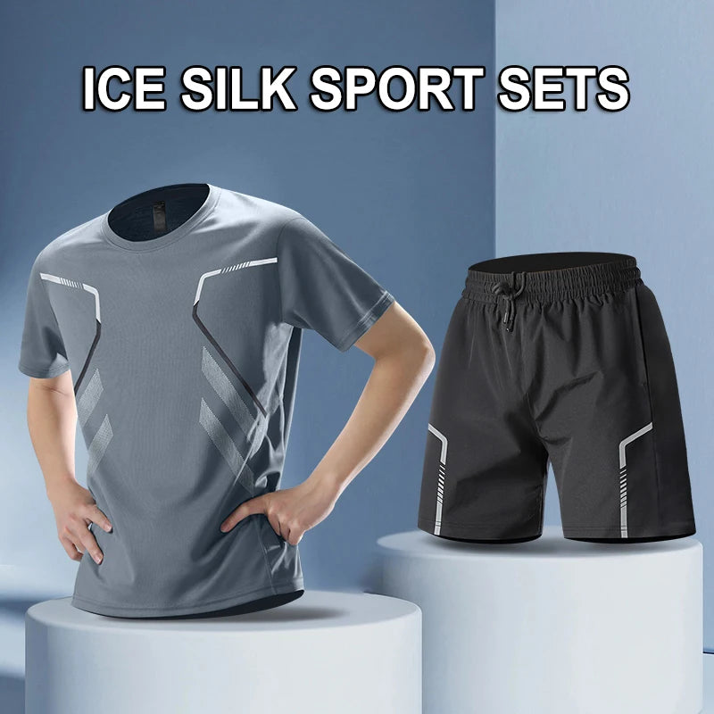 Chrlck Men’s Quick Drying Breathable Running and Hiking 2-Piece Outdoor Sports Set