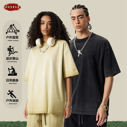 ZODF 2025 Summer Washed 275gsm Solid Cotton T-shirt For Men Unisex Oversized Short Sleeve T Shits Brand Tops HY0981