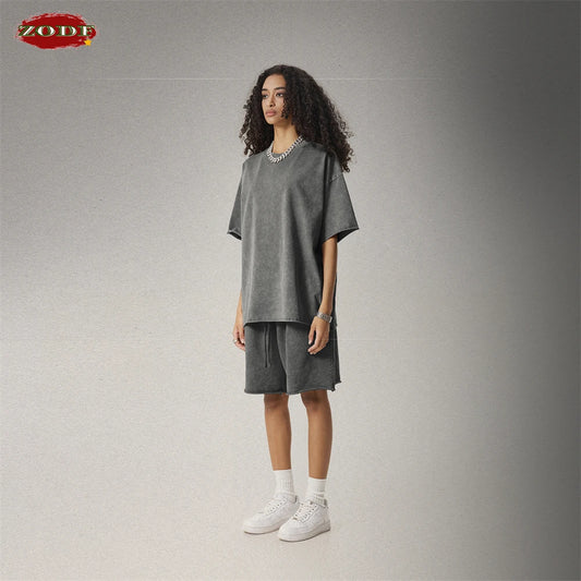 ZODF New 2025 Men Summer Loose Edge Washed Cotton Shorts Unisex Retro High Street Distressed 330gsm Shorts Brand Clothes HY1056