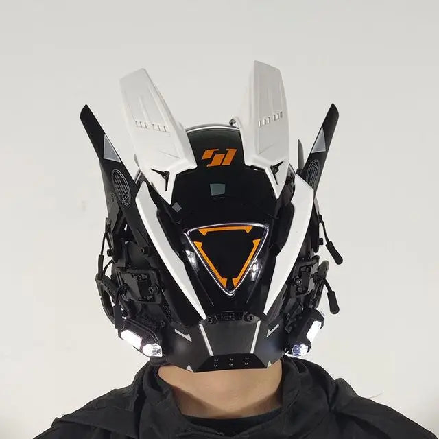 Cyberpunk Helmet Cosplay Mask with LED Light Dreadlocks Braided Wings Shinobi Samurai Style – Birthday & Christmas Gift