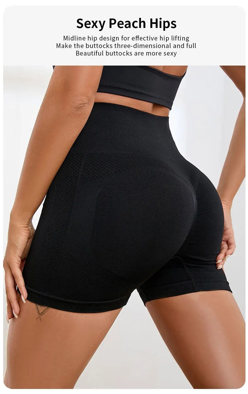 Women Seamless Yoga Shorts Tummy Control Push Up Quick Dry Fitness Gym Cycling Sportwear