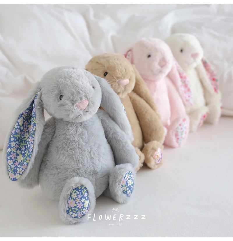 30cm Cartoon Floral Rabbit Plush Toy Pink White Bonnie Rabbit Stuffed Animal Doll Children's Room Decor Birthday Gift For Girl