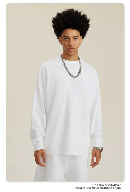 ZODF NEW Autumn Men's Solid Full Sleeve T Shirts Unisex Loose Oversized Casual 305GSM Cotton Basic T-Shirt Brand TEE HY0209