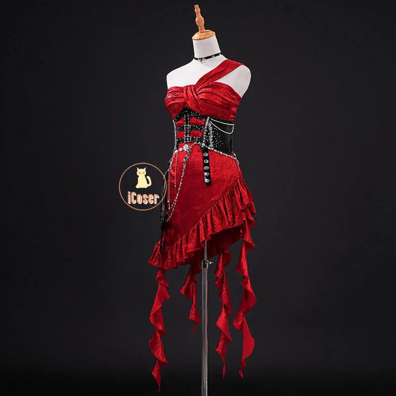 Love and Deepspace MC Cosplay Costume Midnight Waltz Red Dress Heroines New Skin Outfit Sylus Halloween Party for Women Girls
