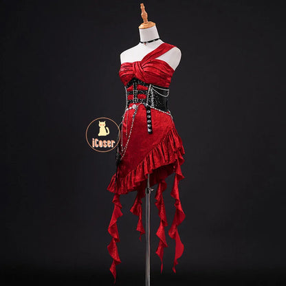 Love and Deepspace MC Cosplay Costume Midnight Waltz Red Dress Heroines New Skin Outfit Sylus Halloween Party for Women Girls