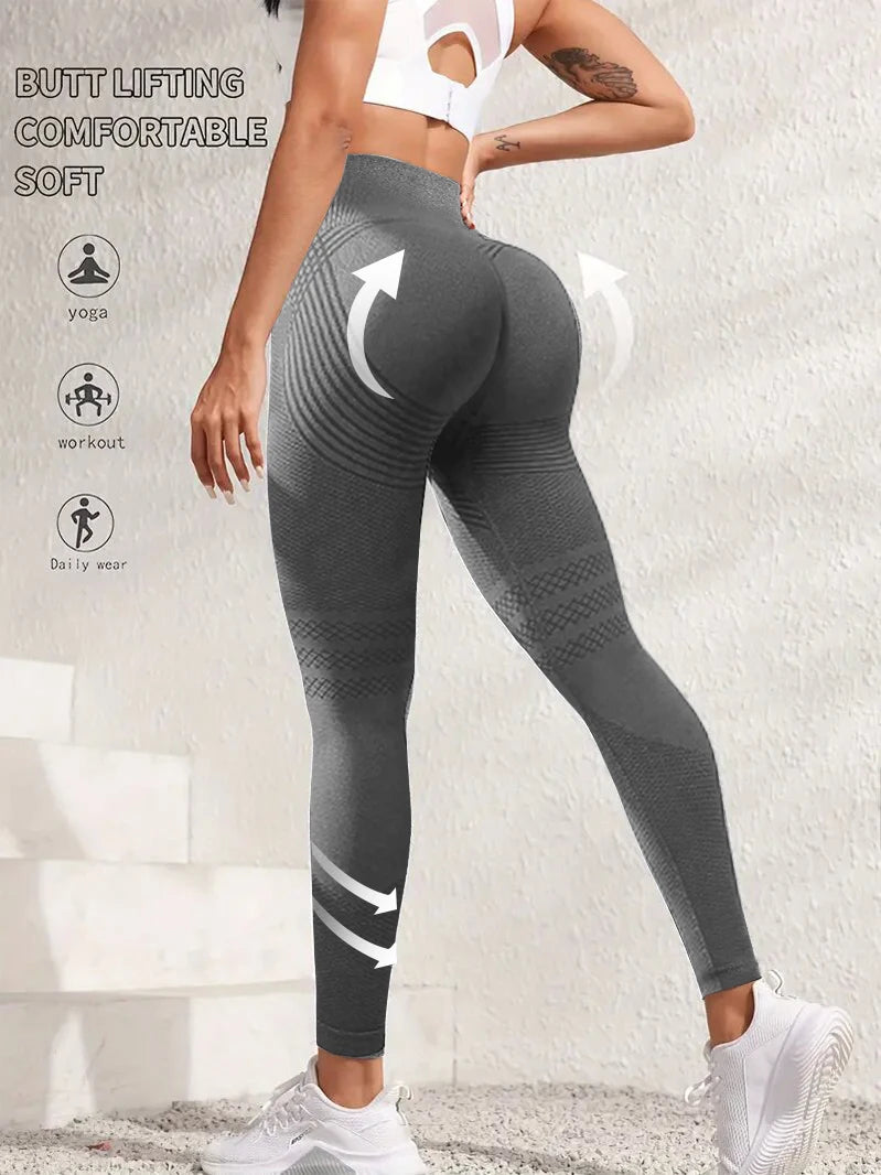 2 Pieces Women’s Push Up Workout Leggings Seamless Scrunch Butt Gym Pants