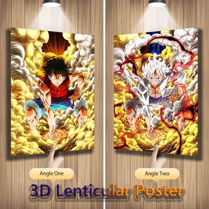 Anime One Piece Luffy  Gear 5 3D Lenticular Poster Flip Gradient Print Gifts Home Decor Wall Art(Without Frame)