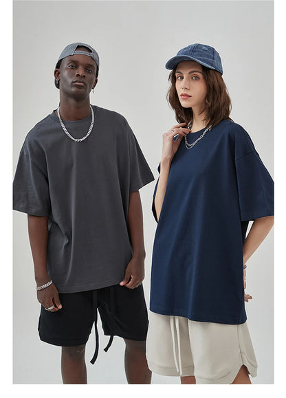 ZODF New Summer Men 275gsm Cotton T Shirts Unisex Women High Street Oversized FG Noshrink Solid T-Shirt Streetwears HY0152