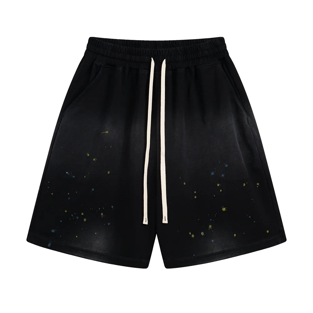 ZODF 2025 Summer 325gsm Monkey Washed Cotton Shorts For Men Unisex Retro High Street Loose Fit Paint Shorts Streetwears HY1064