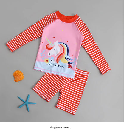 Boys Swimsuit 2 to 12 Years Split Long Sleeve Swimwear Sunscreen Water Suit Quick Drying Top+Shorts Hot Spring Summer Bath Suits