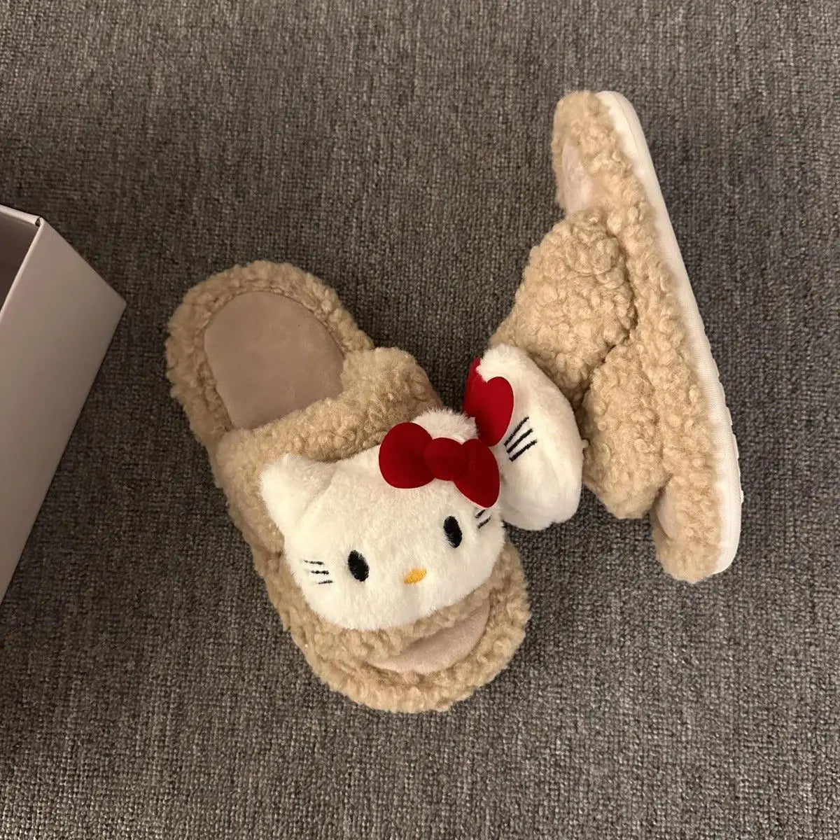 New Sanrio Sweet Hello Kitty Warm Cotton Slippers For Student Dormitory Comfortable One Word Hairy Adult Cotton Slippers