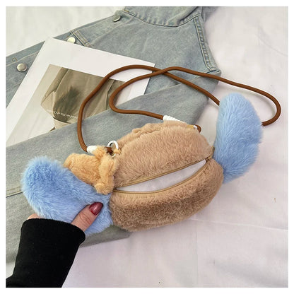 New Disney Stitch Cartoon Plush Backpack Cute Winter Gift For Girls Stuffed Animal Toy Plushie Bag Kids Carry-On Satchel